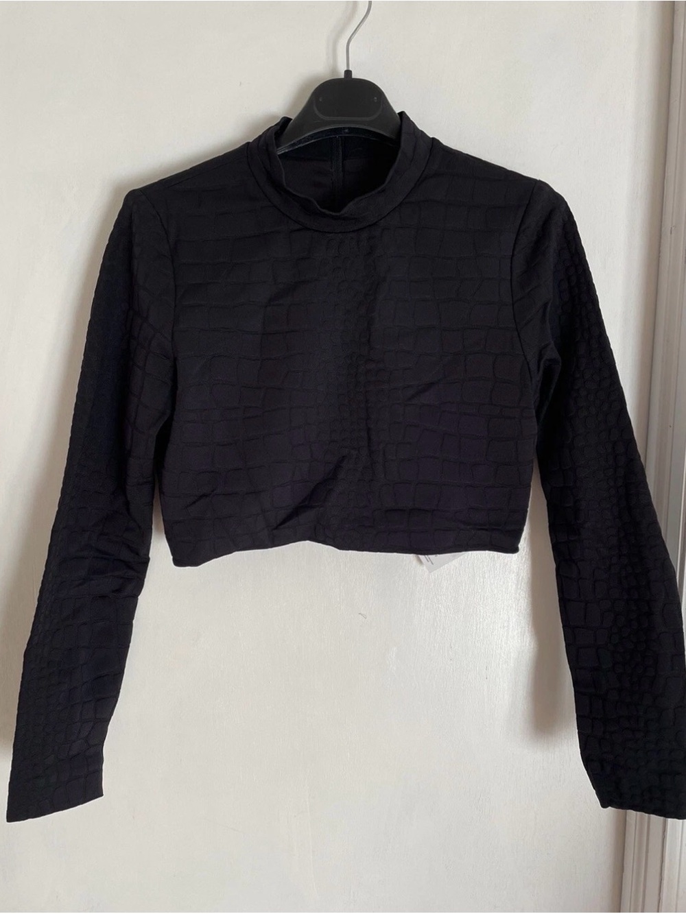 Jonathan Simkhai Black Textured Long-Sleeve Crop Top